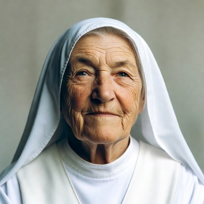 Elderly nun in white habit