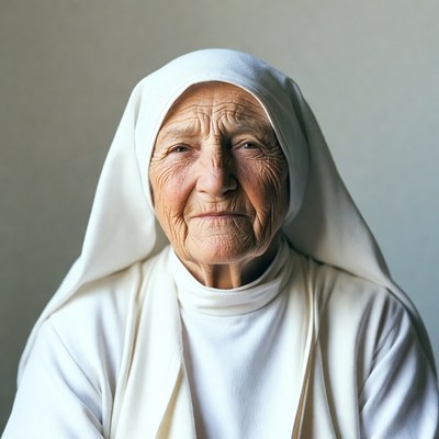 Elderly nun in white habit