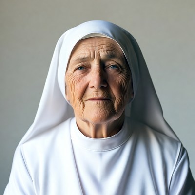 Elderly nun in white habit