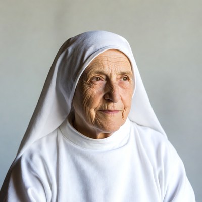 Elderly nun in white habit