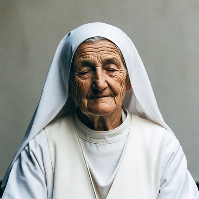 Elderly nun in white habit