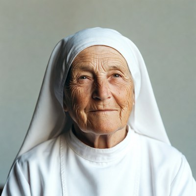 Elderly nun in white habit