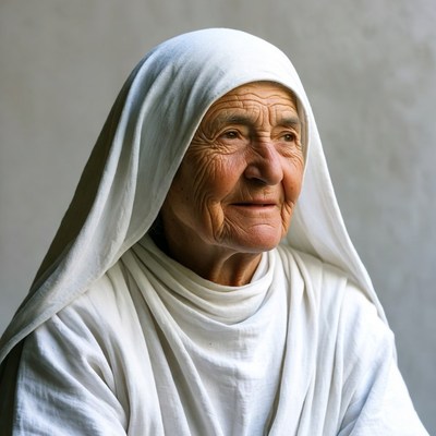 Elderly nun in white habit