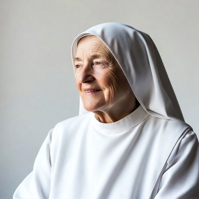 Elderly nun in white habit