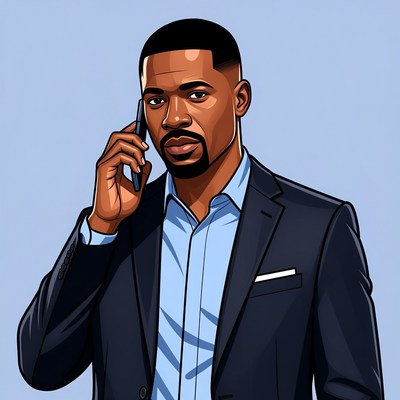 African-American man talking on phone