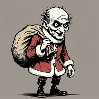 Creepy Krampus Santa holding sack