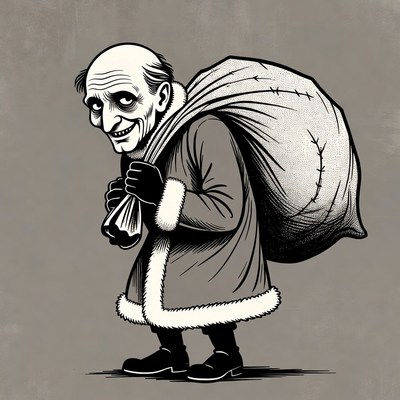 Creepy old man carrying Santa sack