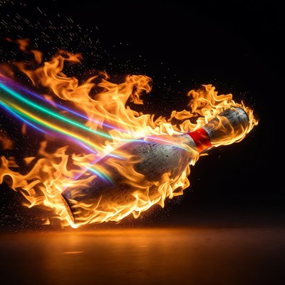 Flaming Bowling Pin with Rainbow Trail