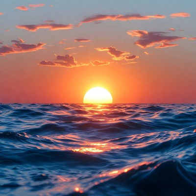 Sunset over ocean waves