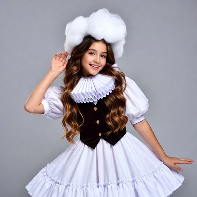 Girl in cloud hat costume smiling