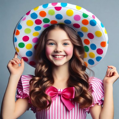 Girl smiling in polka dot hat