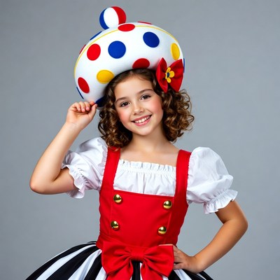 Girl in polka dot hat and Bavarian dress
