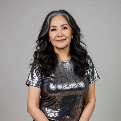Asian woman with silver-streaked hair