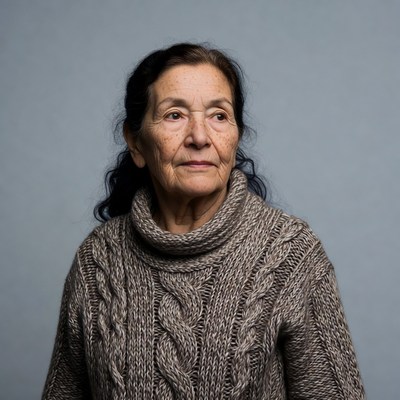 Elderly woman in cable knit sweater