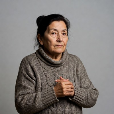 Elderly woman with hands clasped