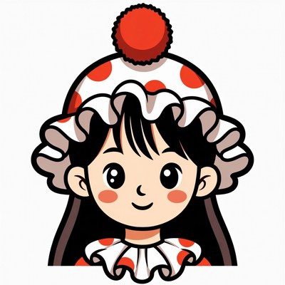 Cute Asian girl in polka dot clown hat