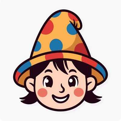 Smiling girl in polka dot wizard hat