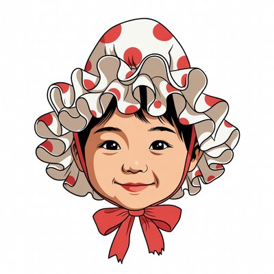 Asian girl in polka dot bonnet