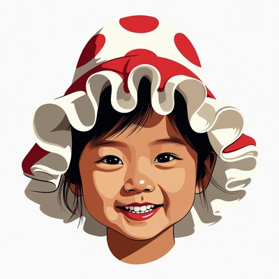 Asian girl in red polka dot hat