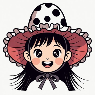 Anime girl wearing polka dot hat