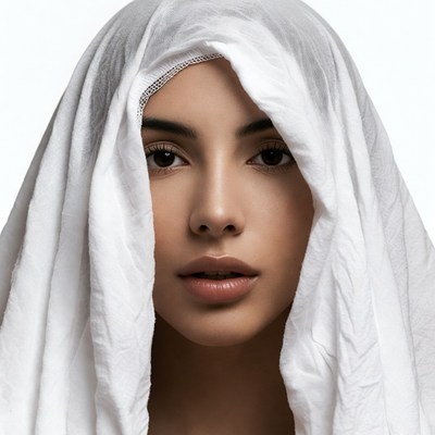 Woman with white headscarf portrait