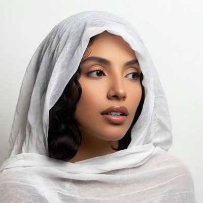 Woman in white headscarf portrait