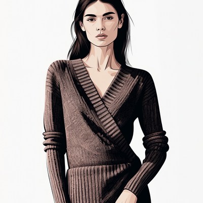 Woman in Brown V-Neck Sweater Dress