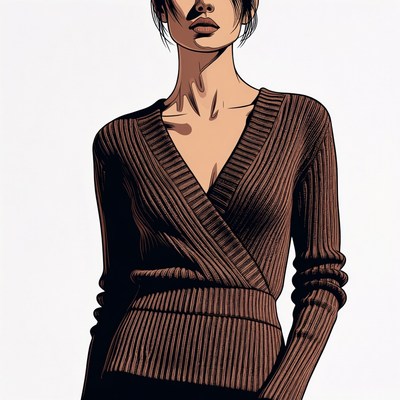 Asian woman in brown v-neck sweater