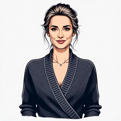 Woman in navy sweater illustration