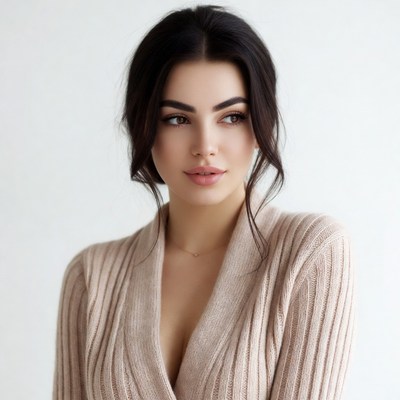 Beautiful woman in beige sweater