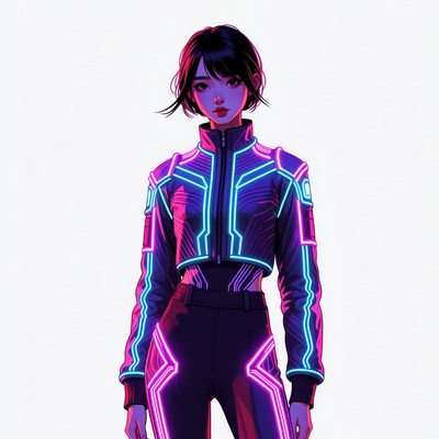 Anime girl in neon cyberpunk jacket
