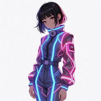 Anime girl in neon racing suit