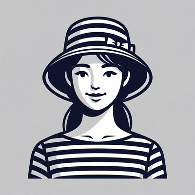 Asian woman wearing striped hat