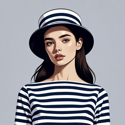 Woman in striped hat and shirt