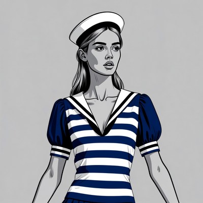 Woman in sailor dress and hat