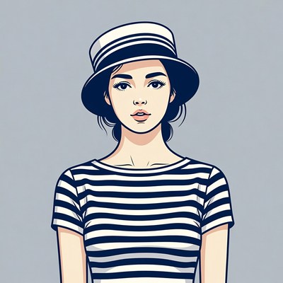 Asian woman in striped shirt and hat