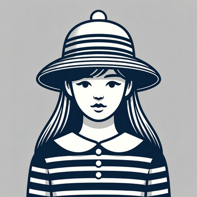 Asian girl in striped hat and dress