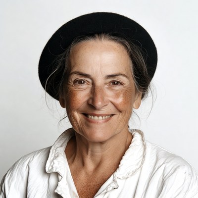 Smiling mature woman wearing black beret