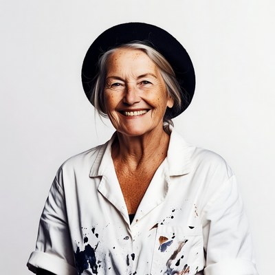 Elderly woman wearing black beret