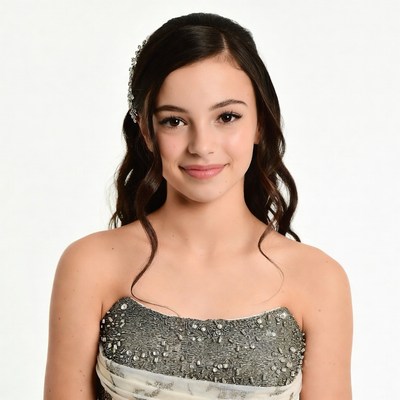 Young girl in beaded strapless dress