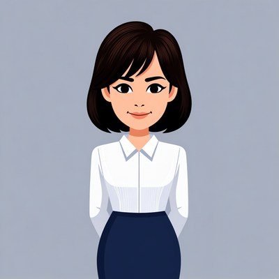 Asian woman in white shirt and navy skirt