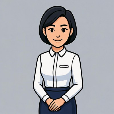 Asian woman in white blouse and skirt