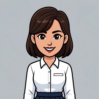 Cartoon woman in white shirt skirt