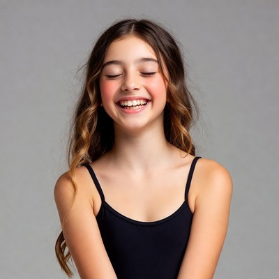 Smiling girl with closed eyes