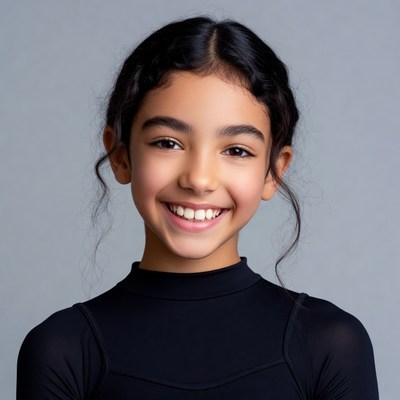 Smiling girl with curly black hair