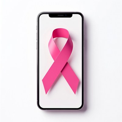 Pink ribbon on iPhone screen