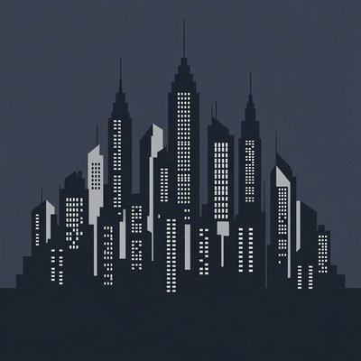 Silhouette City Skyline at Night