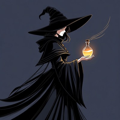 Witch holding glowing potion bottle