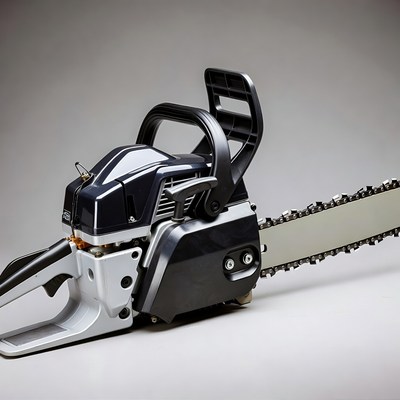 Black Chainsaw on White Background