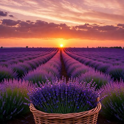 Lavender Field Sunset with Basket
